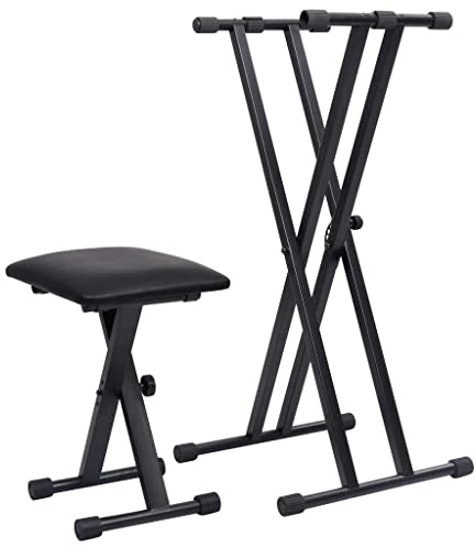 vidaXL Dubbelstagat keyboardstativ och pall svart