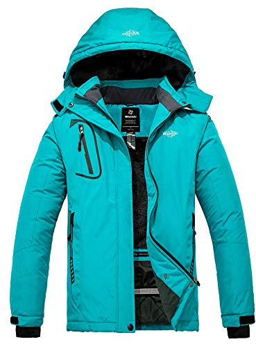 Wantdo Damen Berg Ski Jacke Wärmer Winter Fleece Mäntel Wasserdichter Atmungsaktive RegenMäntel Outdoor Kapuzen Windbreaker Jacken Dunkles Türkis L