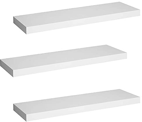 WOLTU Étagère Murale, Étagère Suspendue, Étagère Flottante en MDF, Lot de 3, Blanc, pour Salon, Cuisine, Chambre, Salle de Bain etc RG9371ws-3