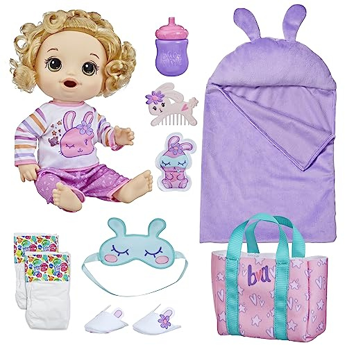 Baby Alive Bunny Sleepover Baby Doll, Bedtime-Themed 12-Inch Dolls, Sleeping Bag & Bunny-Themed Doll Accessories, Toys for 3 Year Old Girls and Boys and Up, Blonde Hair (Amazon Exclusive)