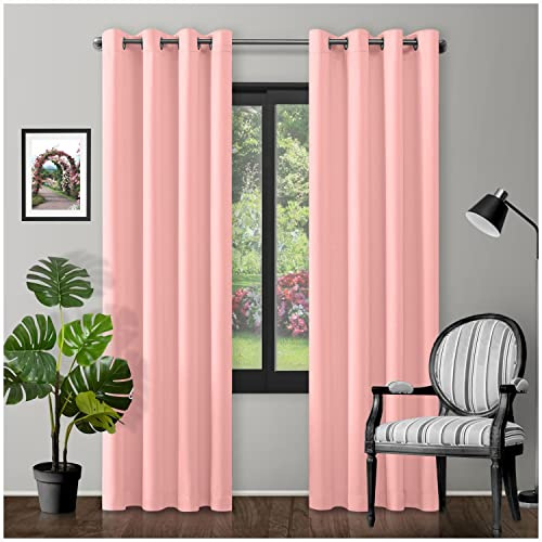 Eyelet Top Blackout Curtains Large Door Thermal Insulated Panels For Bedroom/Living Room, Blush Pink, 66X54 Inch