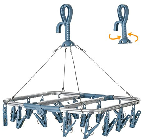 BYMYHO Sockentrockner Aluminiumrahmen Rostschutz Sockenhalter Wäscheständer klappbar Socken Aufhänger mit 20 Wäscheklammern