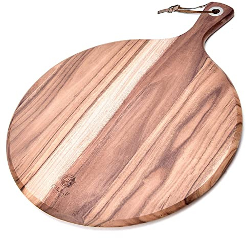 BILL.F Pizzaschieber aus Holz, 40,01 cm, rundes Schneidebrett mit Griff, Pizzabrett für Küche, Charcuterie, dekoratives Brett 50.01×40,01×1.5cm