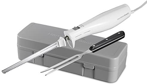 Hamilton Beach Electric Knife Set with Reciprocating Serrated Blades, Storage Case, Fork - For Carving Meats, Bread, Foam, More