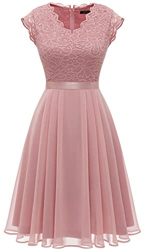 Dressystar Spitzen Cocktailkeid Elegant für Hochzeit Knielang Festlich Abendkleider Kurz AUP2050 Blush 2XL