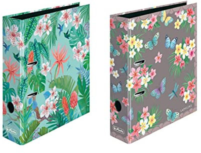 Herlitz 2x Motivordner / DIN A4 / 80mm / Mehrfarbig, 'Ladylike Jungle + Schmetterlinge' mit 3 Löchern