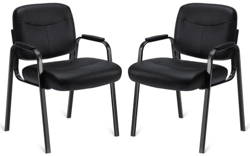 DUMOS edx Wartezimmer-Gästestühle 2er Set mit gepolsterten Armlehnen, Schreibtischstuhl aus PU-Leder, ohne Rollen, mit Lendenwirbelstütze und Metallrahmen, für Büro, Konferenzlobby