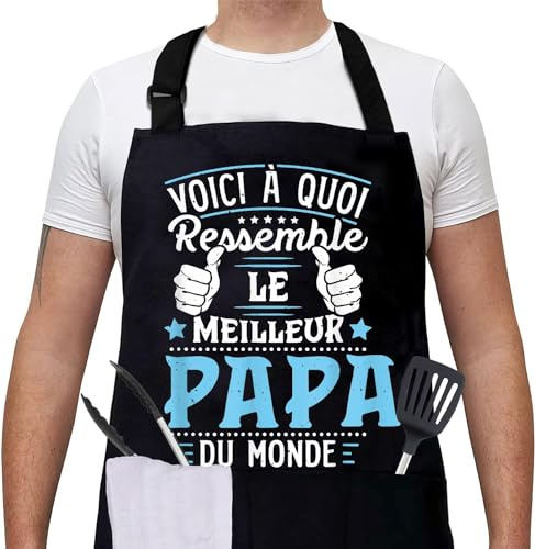 Gkmamrg Cadeau Fete des Peres Tablier Cuisine - Cadeau Papa - Tablier Réglable Chef Tabliers pour Cuisine,BBQ,Jardinage Restaurant,Barbecue,Café Cadeau Pere
