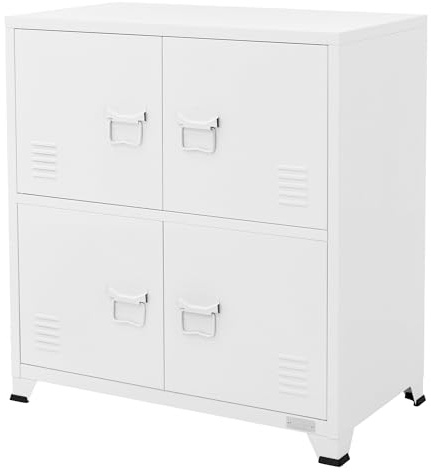 ML-Design Armoire de Classement Blanche, 75x40x80,5 cm, Acier, Armoire de Bureau à 4 pieds, Vestiaire à 4 portes, 2 Compartiments Intérieurs, Espace de Rangement, Stockage d'Objets, pour Salon Chambre