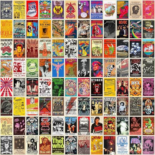 100 Stück Rock and Roll Sticker, Classic Rock Aufkleber, Musik Poster Aufkleber, Vintage Bild Aufkleber, Cool Stickers, Wasserdichte Aufkleber für Laptop, Gitarre, Koffer, Helm, Skateboard