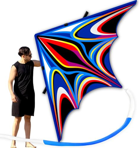 SGftre Cometa Delta grande azul para adultos, extremadamente fácil de volar para principiantes, cometas para viajes a la playa, parque, actividades familiares al aire libre (2,65 m de gran potencia