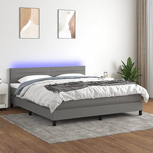 KOIECETA Boxspringbett mit Matratze LED Doppelbett Bett Polsterbett Bettgestell Bettrahmen Lattenrost Schlafzimmerbett Hotelbett Dunkelgrau 180x200 cm Stoff