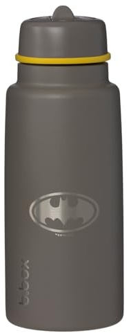 Batman by b.box 34oz Insulated Water Bottle w/Stainless Steel Straw. Keeps Drinks Cold up to 46 Hours, Flip-top, Leak-Proof Tumbler with Lid & Straw for Travel, Gym & School