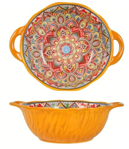 TuYines Salatschüssel Keramik, stor soppskål, färgglada stora müsliskålar med handtag, Ø 20 cm soppskålar med handtag, dessertskålar, fruktskål
