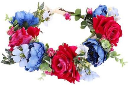 MHwan Blumenkranz Haare, Hochsimulierter, Verstellbarer Boho Blumenkranz mit voller Blütenform und natürlicher Form, geeignet für Erwachsene und Kinder, mit elegantem Band