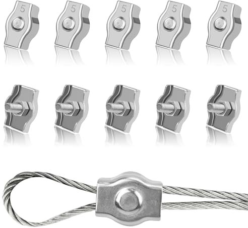 Tunejoy Morsetti per Fune Metalliche M5 Morsetto per Funi in Acciaio Inox 304 per Funi Metalliche da 5mm Giardino Cavi Patio e Vele da Sole 10 Pezzi