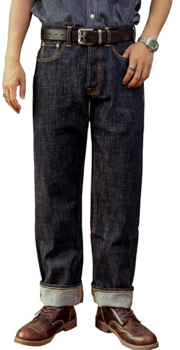 Vintage Red Tornado Men's Jeans Relaxed Fit Straight Leg 14oz Selvedge Jean Denim Pants Loose Fit Hight Rise Jeans W29