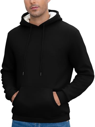 Vorvowry Sudadera con Capucha Hombre Invierno Polar Grueso con Forro Suave Bolsillos Canguro y Cordón Ajustable Ropa de Abrigo Cálida y Cómoda para el Frío Negro XL