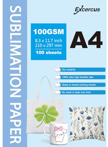 EXCERCUS Sublimation Paper Compatible with Brother EPSON SAWGRASS RICOH Sublimation Printer (A4 210x297mm 100 Sheets 100gsm)