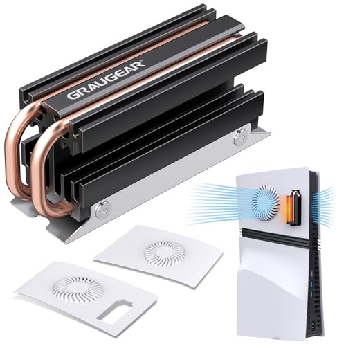 GRAUGEAR M.2 SSD PS5-konsolkylare i PS5 sidoskydd för PS5 Pro | Värmerör Värmefläkt NVMe SSD M.2 kylfläns för PS5-minnesexpansion, två ventilationskåpor och öppna luftkylflänsar