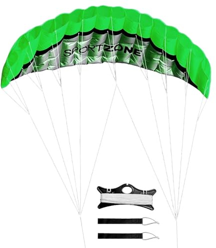 LUFEIS Dual Line Stunt Kite, 2.5m Green Stunt Kite with Wrist Straps & 30m Winder Set, Easy to Fly for Adults and Advanced Players, Soft Parafoil Kites for Beach, Park & Open Field
