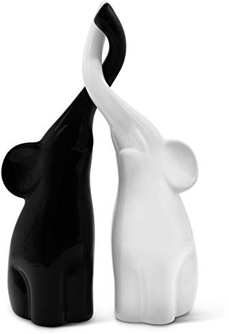 FeinKnick Harmonisches Elefanten Pärchen aus Keramik in Schwarz & Weiß - Moderne Skulptur als Paar aus Zwei einzelnen Elefanten - Deko-Figur 26cm hoch - Elefant gut als Geschenk geeignet