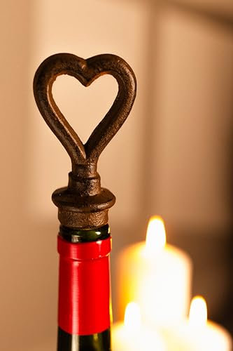 Marco Paul Cast Iron Love Heart Shaped Wine Bottle Stopper - Vintage Style Cast Iron Bottle Topper Champagne Wine Corks Plug for Wine Champagne Beer Saver Seal - Great Gift for Housewarming, Wedding