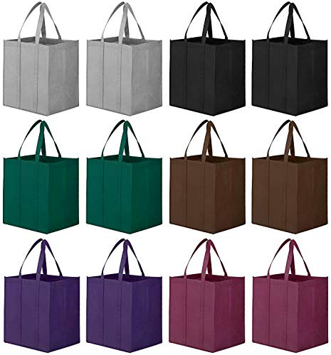 WISELIFE [12 Pack Reusable Grocery Shopping Bags Large Foldable Tote Bags Bulk Eco Produce Bags with Long Handle