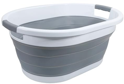 Intirilife Cesto Portabiancheria Grigio-Bianco - 36 Litri - Pieghevole con Manici - Vasca Portabiancheria, Contenitore Pieghevole Pop Up Strage - Salvaspazio