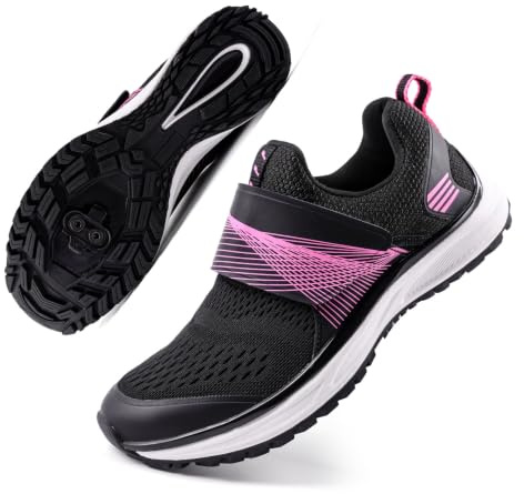 Pairobin Women's Cycling Shoes with 2 Bolt SPD Cleats Black