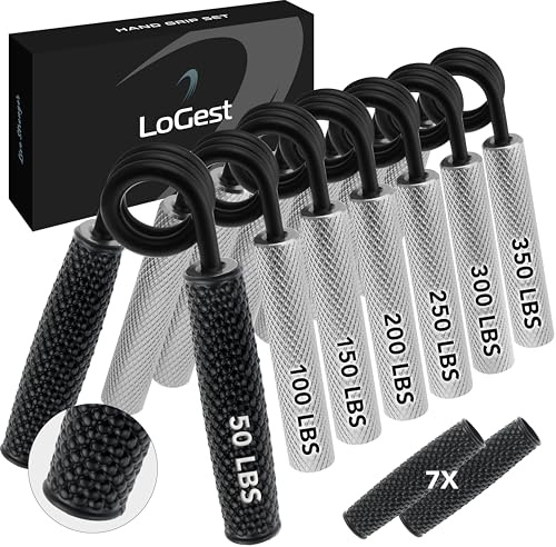 Logest Metal Hand Grip Set, 100LB-350LB 6 Pack 50LB-350LB 6 Pack No Slip Heavy-Duty Grip Strengthener with Gift Box, Great Wrist & Forearm Hand Exerciser (Silver - 50+100+150+200+250+300+350LB 7 Pack)