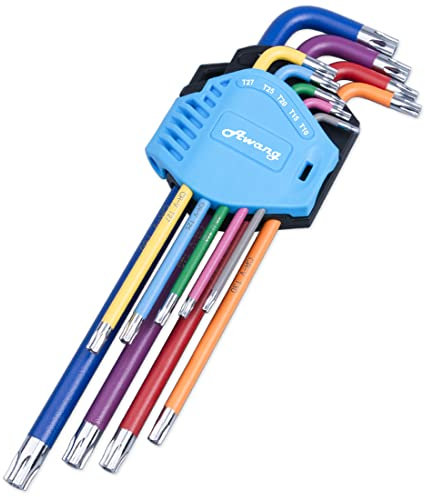 Awang Torx Innensechskant 9tlg Winkelschlüsselsatz mit Griff Innensechskantschlüssel TX Winkelschlüssel T10-T50, Cr-V-Stahl,klein und kompakt mit Klapphalter-Metrisch