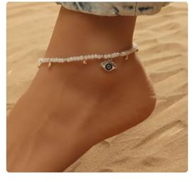 Tobillera de perlas en la playa de cubahop tobillera de ojos del diablo tobillera de turquesa de verano accesorios de pies de tortuga joyas para mujeres y niñas (El ojo del diablo)