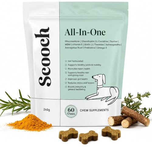 Scooch All-In-One Dog Multivitamin, 60 Tasty Crunchy Chews Even Fussy Dogs Eat | Daily Supplement Supporting Skin, Coat & Joints | Plant-Based Peanut Butter & Coconut | For Dogs from 12 Weeks