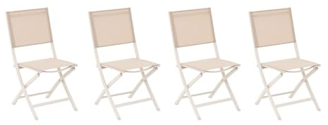 Hespéride - Lot de 4 Chaises de Jardin Pliantes Essentia Beige Lin - Aluminium Texaline - Dim 45 x 57 x 90 cm - Meuble d'Extérieur Pliable