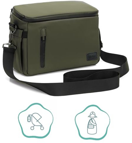 Kinderwagen-Organizer-Tasche, PU-Leder, wasserdicht, Baby-Aufbewahrungstasche, Babyschale, zum Aufhängen, Zubehör, Kleinkind, Kinder-Tragetasche mit isolierten Taschen, Flaschenhalter und