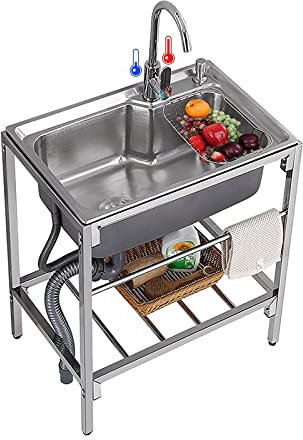 Évier Cuisine Acier Inoxydable Évier Utilitaire Avec Égouttoir 1 Compartiment Avec Robinet, Pour Garage, Restaurant, Cuisine, Buanderie, Intérieur Extérieur (Color : Single cold, Size : 58 * 43cm)