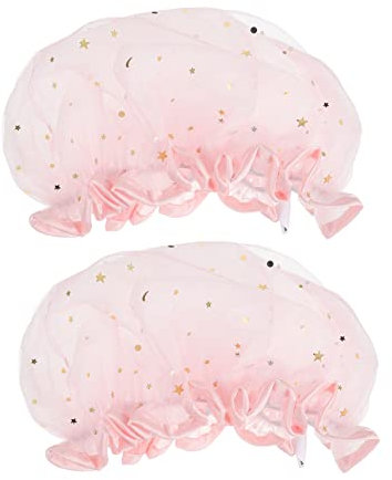 BELLIFFY 2stücke Wasserdichte Duschhauben Damen Satin Badekappe Für Haartypen Spa Haarsschutz Mädchen Badezimmer Shower Caps