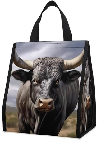 The Bull Horns Printed Insulated Lunch Bag Portable Lunch Tote for Women Men Travel Work Picnic