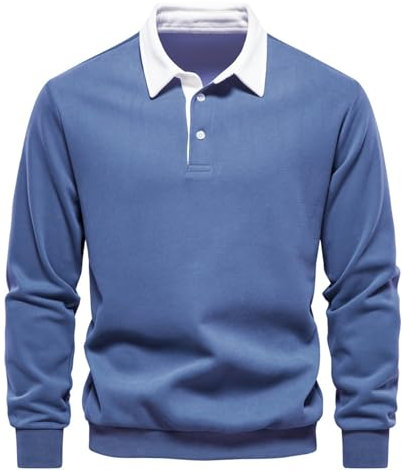 Tracksuits For Men Fleece Men Long Sleeve 2024 New 2024 Long Sleeved Collar Men'S Sweater Casual Versatile Bottom Tshirt Men (Blue, L)