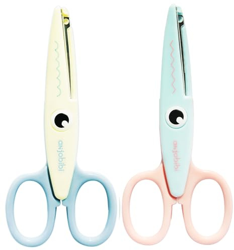 ANJOBIBI Decorative Pattern Edge Craft Scissors (2-Pack), Fancy Scissors, Suitable for Fun DIY Scrapbooking Crafting Projects for Kids Adults (Beige+blue)