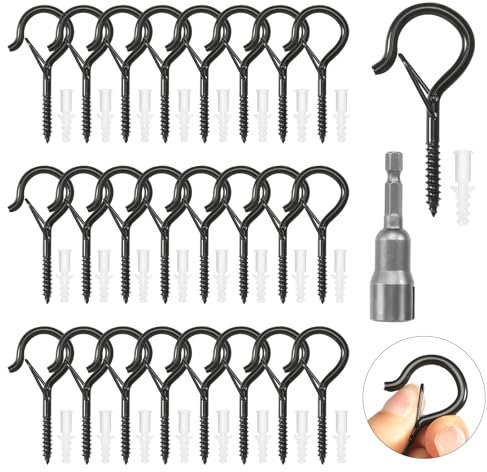 HFDONGL 25 Pezzi Ganci a Vite Gancio Soffitto M4 Ganci Muro Occhielli a Vite per Piante Lanterne e Decorazioni per Feste (Nero)