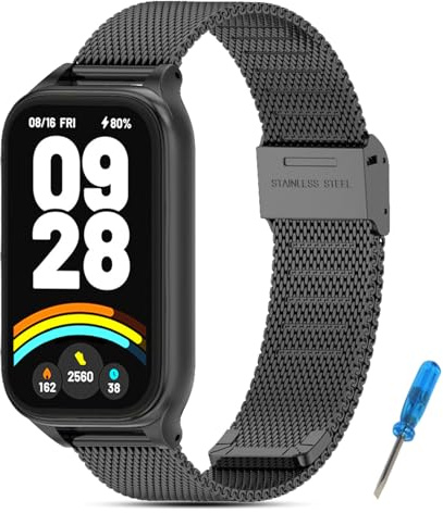BDIG Metallarmband kompatibelt med Xiaomi Smart Band 9 Active/Redmi Smart Band 3, Milanese design i rostfritt stål, svart