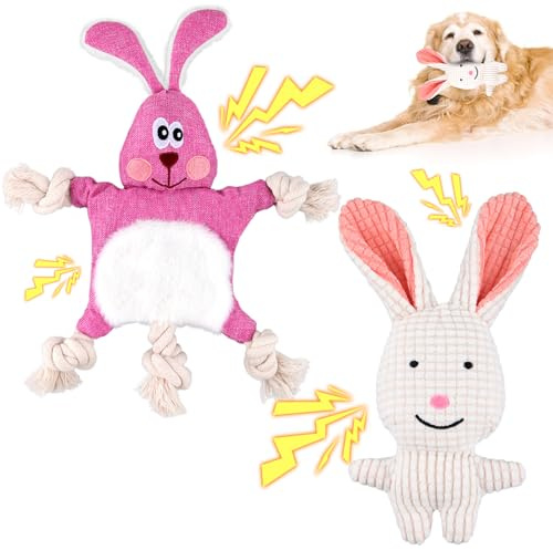 SilverChry Juguetes Conejo de Peluche Perros*2pcs, Juguetes con Sonido Perros, Juguete Perro Interactivo, Juguete Chirriante para Perros con Papel Arrugado, Juego de Juguetes para Perros de Pascua