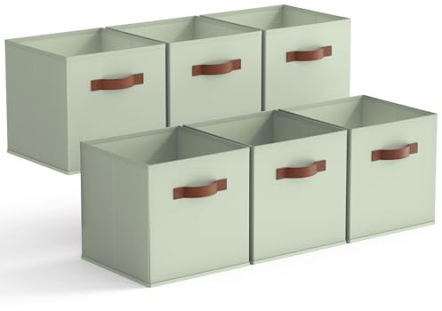 GRANNY SAYS Aufbewahrungswürfel Stoff, 6 Stück Aufbewahrungsboxen für Würfelregal, Regalkörbe 26,7 x 26,7 x 28cm Salbei Grün Regalboxen mit Griffen, Stoffkisten Aufbewahrung für Kallax Regal Faltboxen