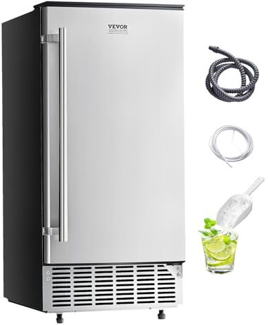 VEVOR Macchina per Ghiaccio Sottobanco 36 kg/giorno, Macchina per Ghiaccio con Porta Reversibile in Acciaio Inox, Macchina per Cubetti di Ghiaccio, per Cucine Private Commerciali, Drenaggio Elettrico