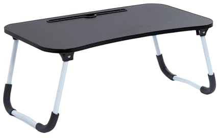 OHS Laptop Tray, Laptop Bed Table with Foldable Legs Reading Holder Notebook Stand Breakfast Bed Tray Book Holder for Sofa Bed Terrace Balcony Large Adjustable Lap Desk, Black - 60 x 35 x 26cm