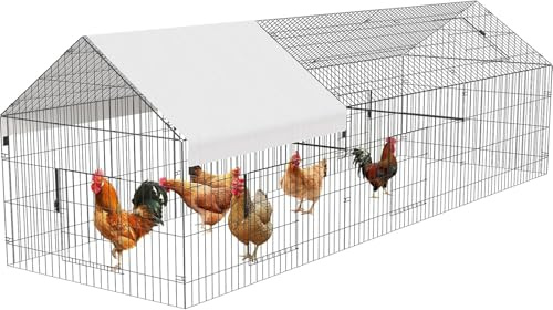 Zstar Pollaio in metallo, gabbia per piccoli animali, voliera con telone, 4 ante e 1 finestra, recinto per polli e altri piccoli animali, 218 x 101 x 101 cm