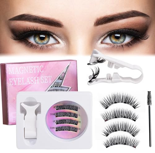 Magnetic Eyelashes with Applicator,2 Pair False Eyelashes Magnetic No Glue Needed Fake Lashes Waterproof Cat Eye Best Magnetic Lashes Natural Look with Eyelash Brush Easy to Wear Remove for Beginners