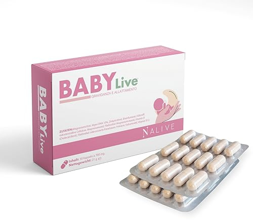BabyLive Integratore per Donne in Gravidanza e Allattamento, Con Acido Folico, Vitamine e Minerali Essenziali. Formula Completa - 30 capsule da 338mg, 1 mese di trattamento - Made in Italy